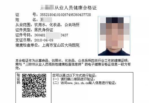 从事人员健康合格证